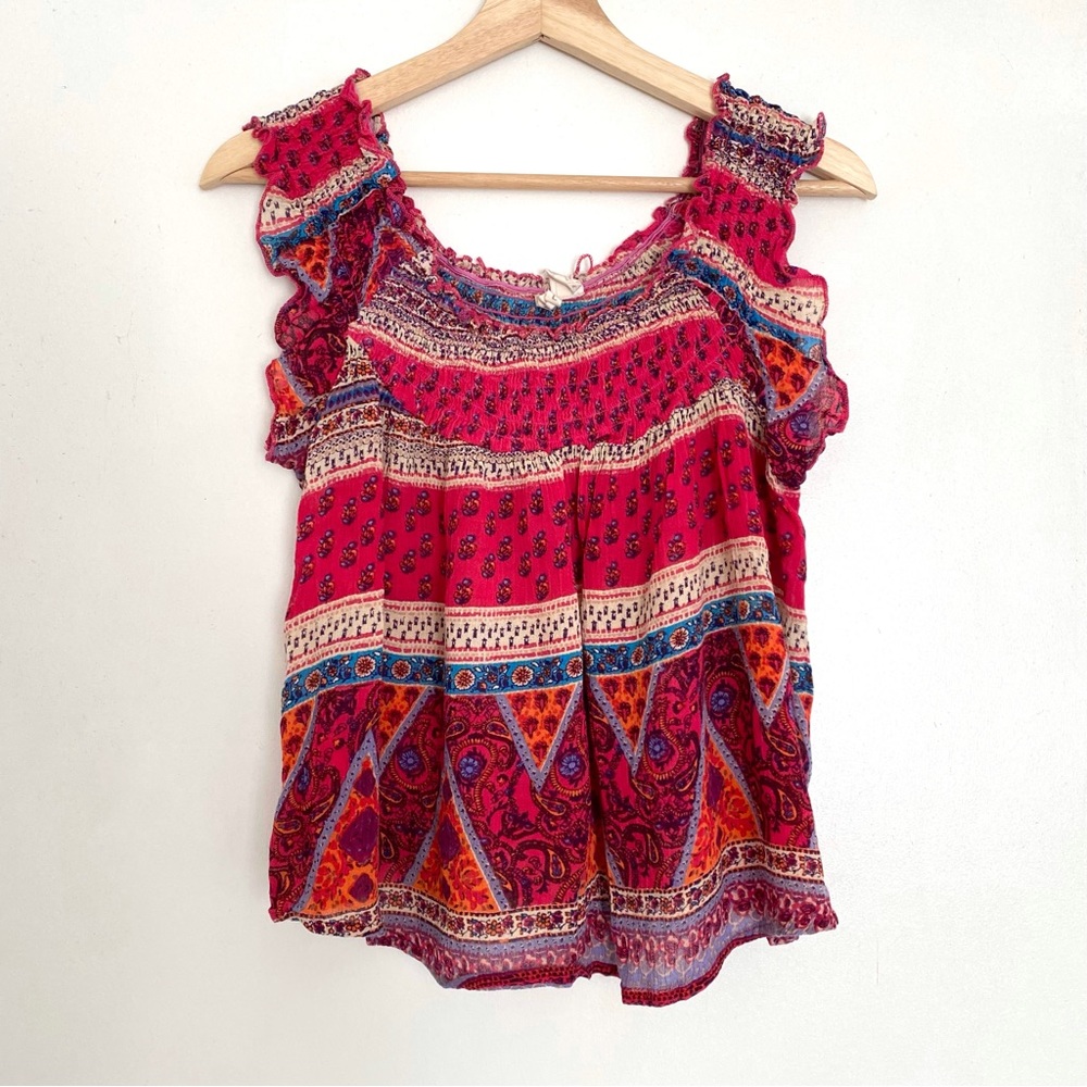 4/$20 JAPNA L Boho Flowy Rayon Floral Multicolored Print Top